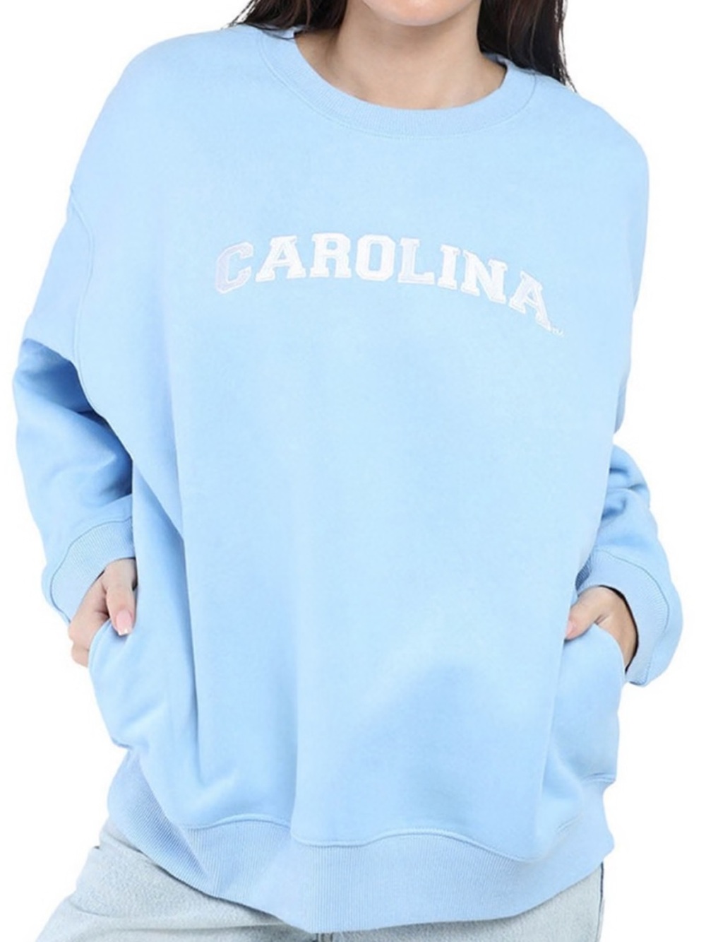 Carolina Oversized Embroidered Crewneck Sweatshirt - Caroline Blue